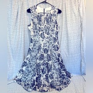 Danny and Nicole white & navy blue lace dress size 10.